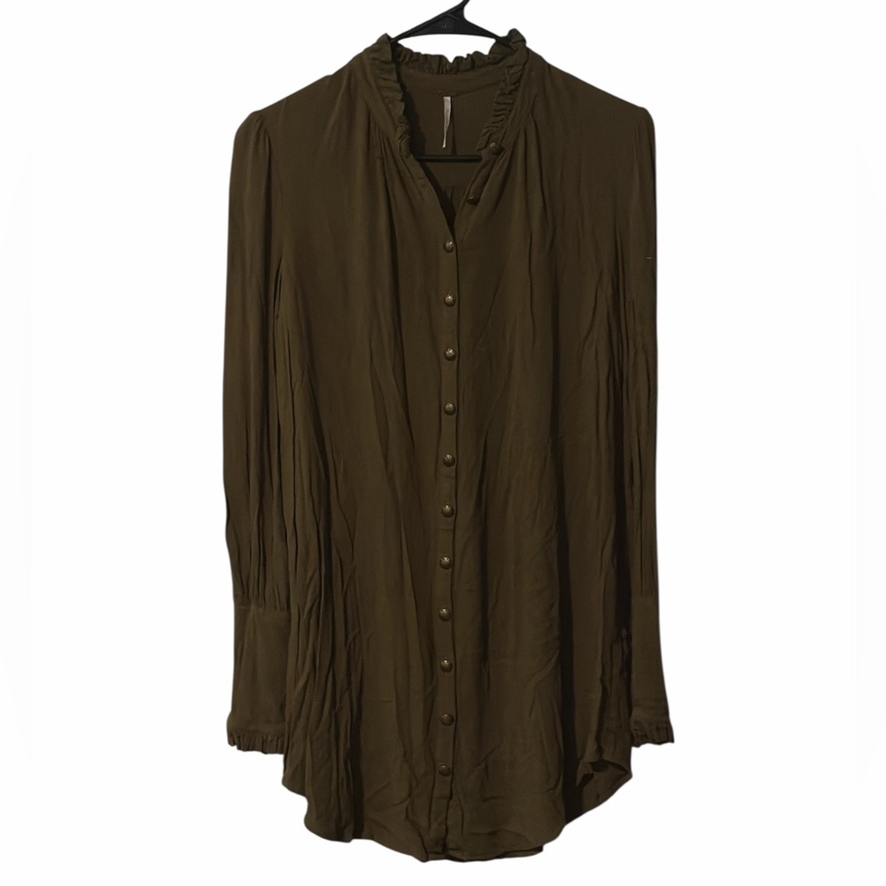Free People Olive Green Lieutenant Shirt Dress - Picture 2 of 6